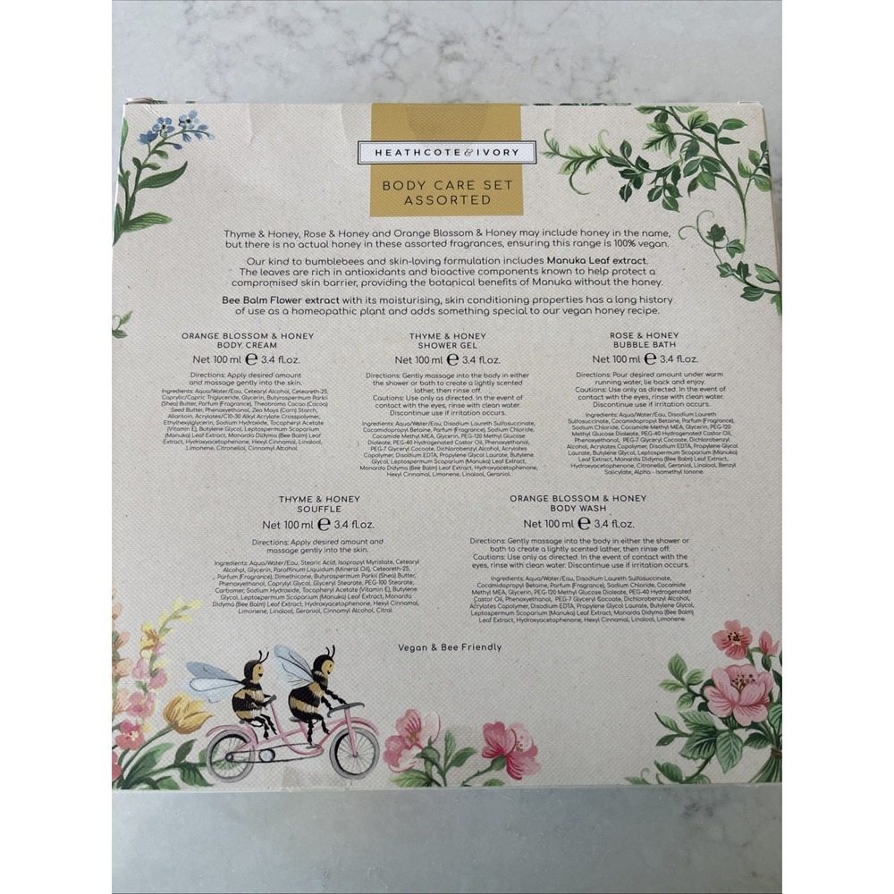 Heathcote & Ivory Busy Bees 5 Pc Body Care 3.40z Each Gift Set Thyme Rose Honey - Picture 3 of 3